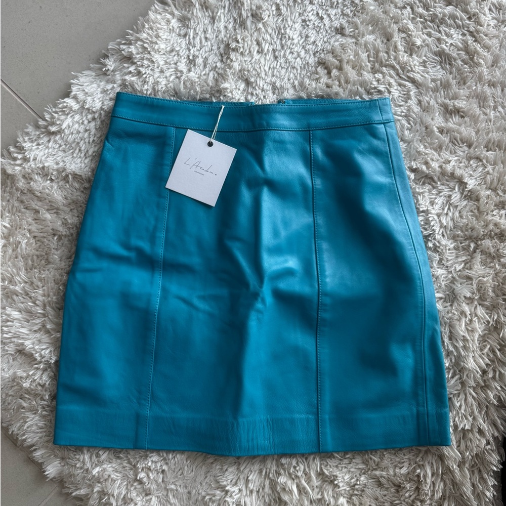L'Academie Vibrant Blue Leather Skirt